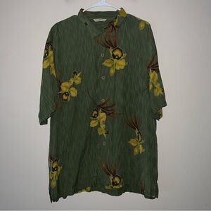Tommy Bahama Hawaiian Button Shirt Mens XL Green Yellow Tropical Silk Floral